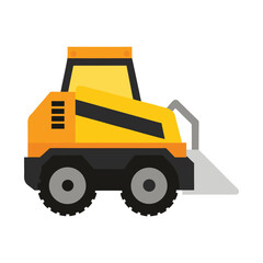 Yellow and black skid steer loader flat vector illustration isolated
