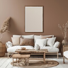 This image captures a cozy living room setup, showcasing natural textures and inviting warm tones, perfect for homey comfort