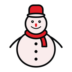 Cartoon snowman with red hat and scarf cheerful winter holiday icon