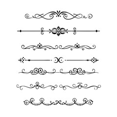Obraz premium Hand drawn text dividers and graphic elements. Vector floral designs. Vintage ornament divider set.Hand drawn border collection for invitation,poster,banner.Retro decoration vector collection 