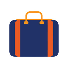 Simple graphic suitcase illustration in blue and orange on white background