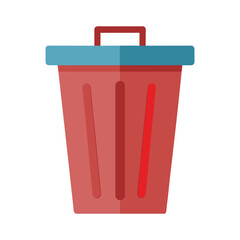 Red and blue trash can minimalist illustration for waste disposal and recycling