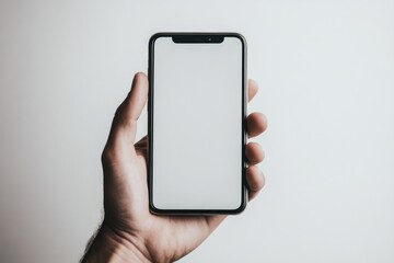 Hand holding a modern smartphone with blank screen
