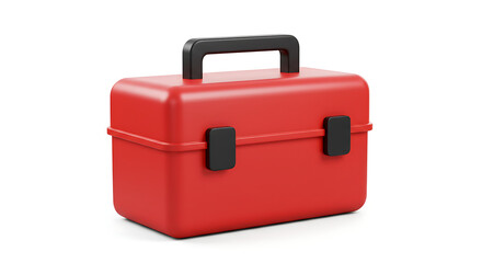 3D red lunch box with black handles isolated
