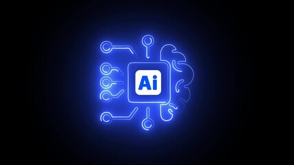 IntelliLight: Where Blue Neon Meets AI Smarts. Glowing Neon light intelligence icon animation. NeonBrainwave: Visualizing Thought in Light. - Powered by Adobe