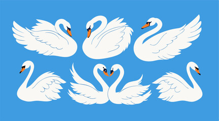 Six White Swans Illustration Set, Elegant Bird Design