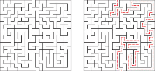 Complex Maze Puzzle Solution Path, Walls, Entry, Exit, Labyrinth, Game, Challenge, Grid, Logic