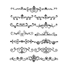Obraz premium Hand drawn text dividers and graphic elements. Vector floral designs. Vintage ornament divider set.Hand drawn border collection for invitation,poster,banner.Retro decoration vector collection 