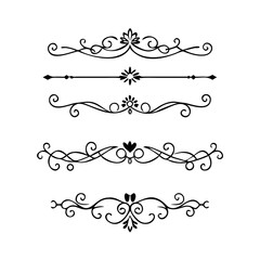 Fototapeta premium Hand drawn text dividers and graphic elements. Vector floral designs. Vintage ornament divider set.Hand drawn border collection for invitation,poster,banner.Retro decoration vector collection 