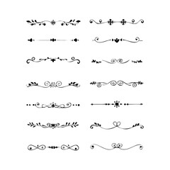 Obraz premium Hand drawn text dividers and graphic elements. Vector floral designs. Vintage ornament divider set.Hand drawn border collection for invitation,poster,banner.Retro decoration vector collection 