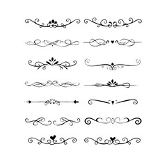 Obraz premium Hand drawn text dividers and graphic elements. Vector floral designs. Vintage ornament divider set.Hand drawn border collection for invitation,poster,banner.Retro decoration vector collection 