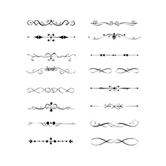 Fototapeta premium Hand drawn text dividers and graphic elements. Vector floral designs. Vintage ornament divider set.Hand drawn border collection for invitation,poster,banner.Retro decoration vector collection 