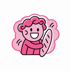 Happy Cartoon Character Holding a Baguette