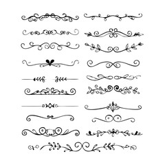 Obraz premium Hand drawn text dividers and graphic elements. Vector floral designs. Vintage ornament divider set.Hand drawn border collection for invitation,poster,banner.Retro decoration vector collection 