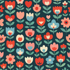 Fancy Folk Floral Print Design in Vector