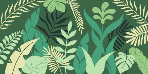 Tropical Green Leaves Pattern Background