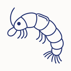 Blue Line Drawing of a Shrimp or Prawn
