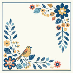 Floral Frame with Bird: Spring Design, Invitation Template