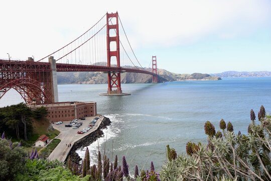 Iconic Golden Gate Bridge Spanning San Francisco Bay on a Clear Sunny Day - Powered by Adobe