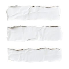 Obraz premium Three white paper strips torn on edges on transparent background