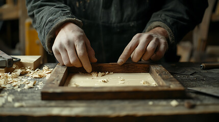Carpenter Working on a Wooden Frame