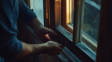 Person Adjusting a Window Frame