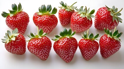 Ten Juicy Red Strawberries, Fresh Fruit Closeup