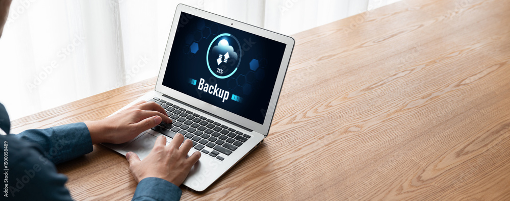 Poster backup storage data internet technology business concept. database storage cloud technology file dat