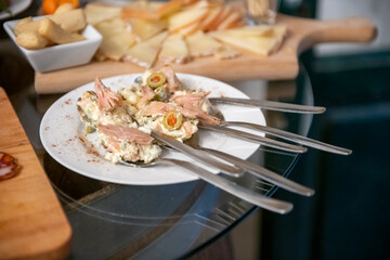 Delicious Italian antipasti selection served with olives, cold cuts, and cheese varieties