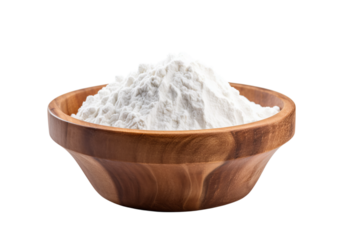 Wooden bowl of baking soda isolated on a white background, Png Transparent Background