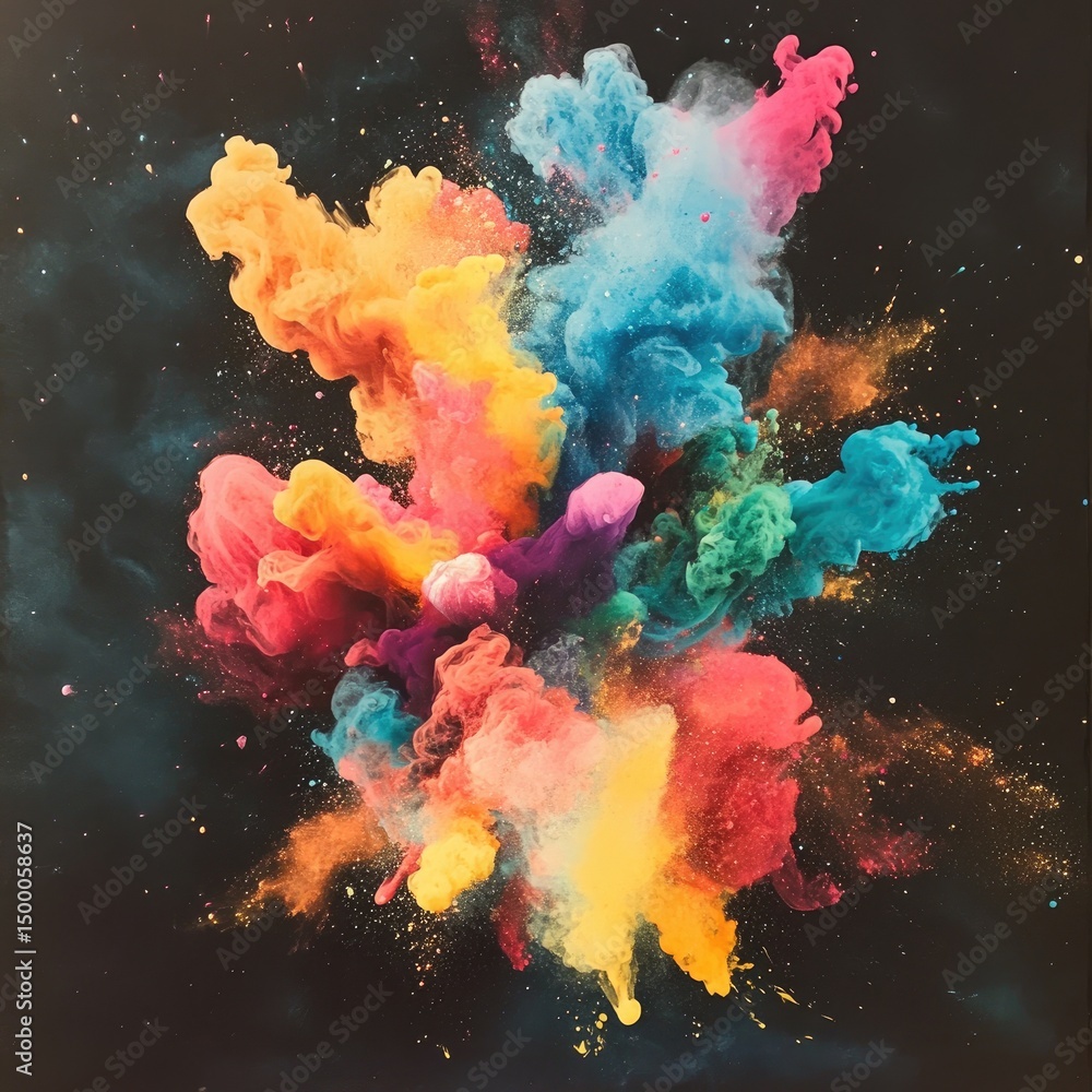 Poster exploding colors in a vibrant abstract composition