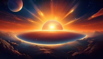 the sun rises above the earth the ball of life awakens in the new from painting the sky with its radiant light