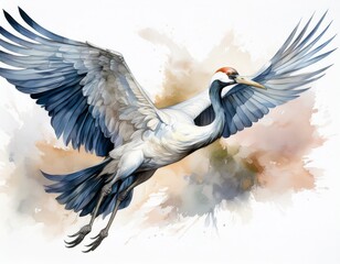 Eleganter Kranich in sanften Aquarelltönen – anmutig & friedlich