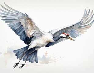Fototapeta premium Eleganter Kranich in sanften Aquarelltönen – anmutig & friedlich