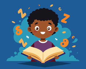 Joyful Child engrossed in Reading a Book