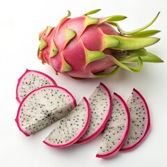 Vibrant Whole Dragon Fruit on White