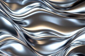 Metallic waves create a fluid and dynamic texture in a sleek silver surface under soft lighting