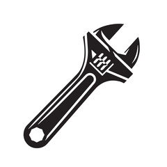 Black Adjustable Spanner Silhouette Vector, High Quality Illustration on White Background