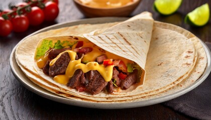 mexican tortilla wrap with beef and cheese