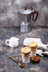 Dalgona whipped coffee with milk