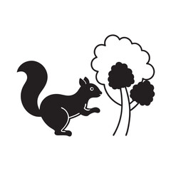 Leaping Squirrel Holding Acorn Silhouette Vector
