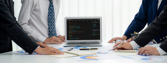 Software development programming on computer screen for brisk application and program coding