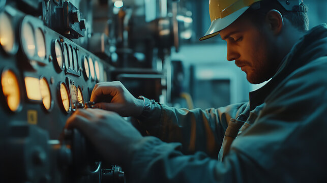 Industrial Worker Operating Control Panel