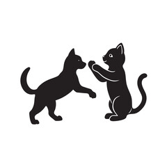 Puppy And Kitten Playfight Silhouette Vector