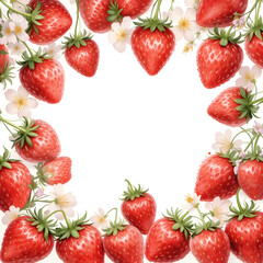Arrangement of Ripe Strawberries with Blossoms on a White Background