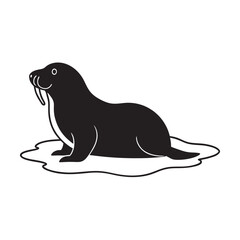 Sliding Walrus On Ice Silhouette Vector Art
