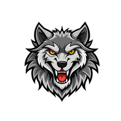 angry wolf head mascot colourful vector on white background