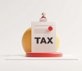  icon with the word "TAX" and a small human avatar, vector 2D flat cartoon style, simple clean design, white background, 3D Octane render illustration