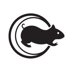 Hamster Running On Wheel Silhouette Vector