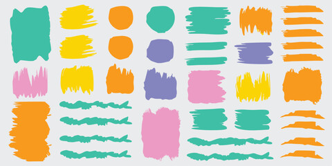 Brush line and stroke vector. Color, pencil, marker, crayon paint texture highlight. Pen, chalk hand drawn underline, mark. 01